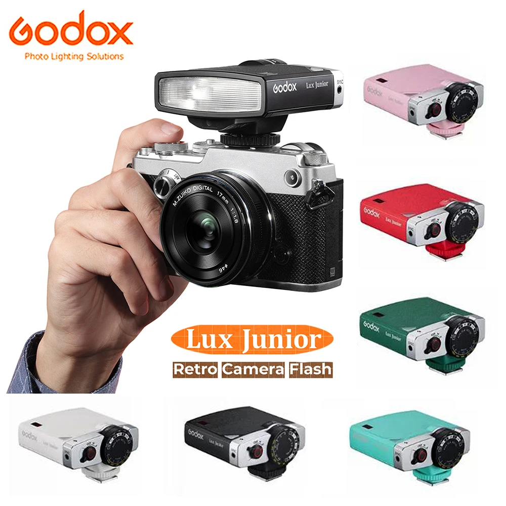 

GODOX Lux Junior Retro Camera Flash GN12 6000K 7 уровней 1/1-1/64 Mini Speedlite для Canon Nikon Sony Olympus Fujifilm