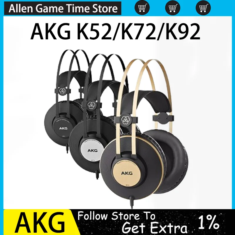 AKG K52 K72 K92 auriculares con cable diadema Monitor cerrado música Hifi con enchufe de 3,5mm 6,3mm bobinas dinámicas de 40mm auriculares personalizados