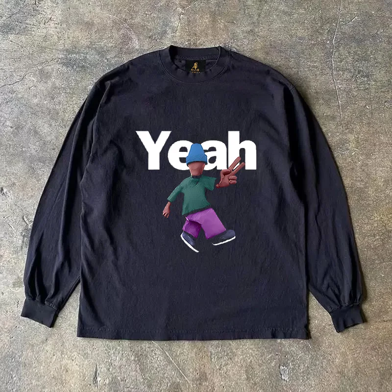 Long Sleeve 310 Pure Cotton Men's T-Shirt Upward Hero Non-Light American Style Couple's T-Shirt Youth Loose Fit Printed Tee