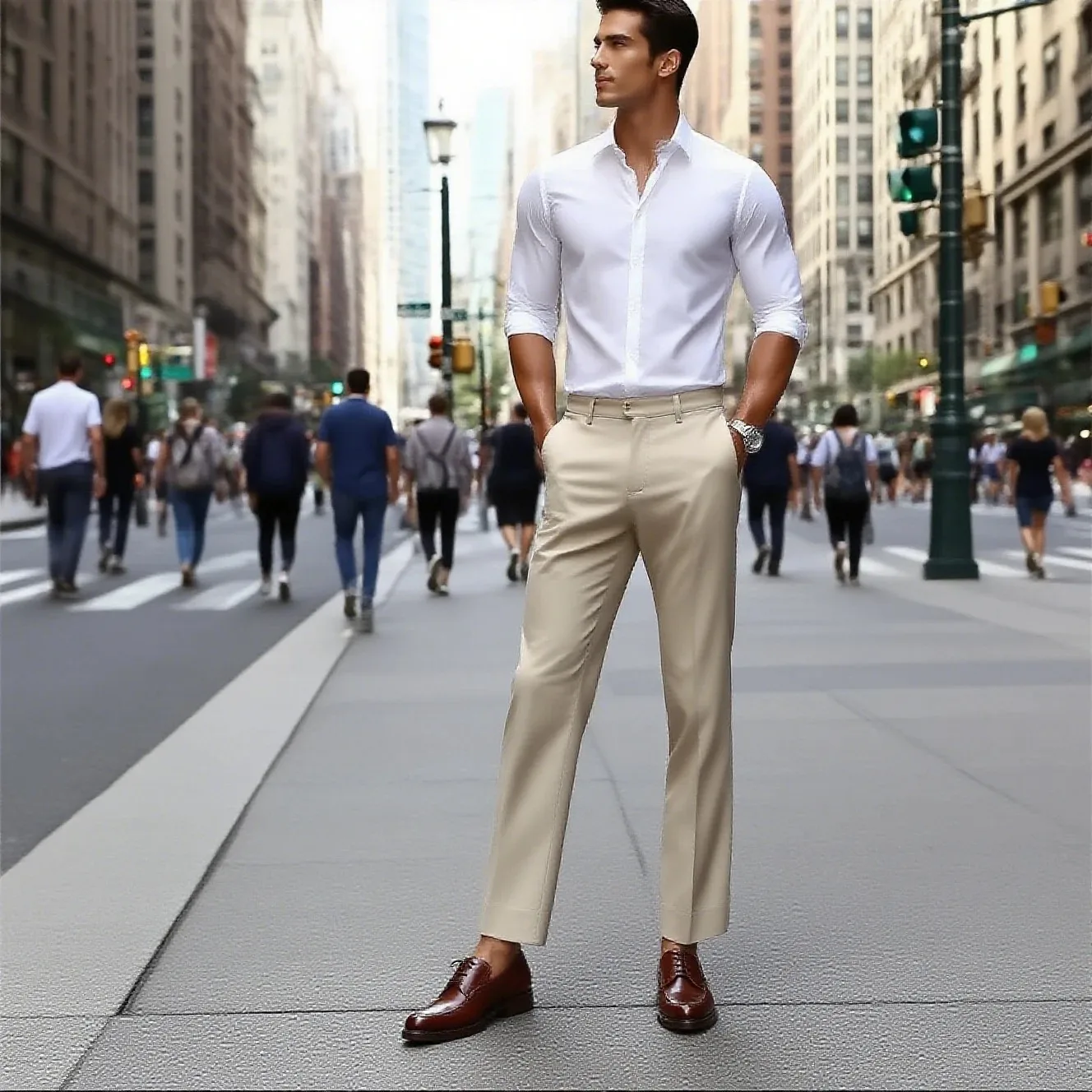 

2025 MEN Pants Linen Blend Work Clothes Stylish Men's Mid-rise Suit Pants with Button Zipper Fly Pockets Loose Fit Lightweight