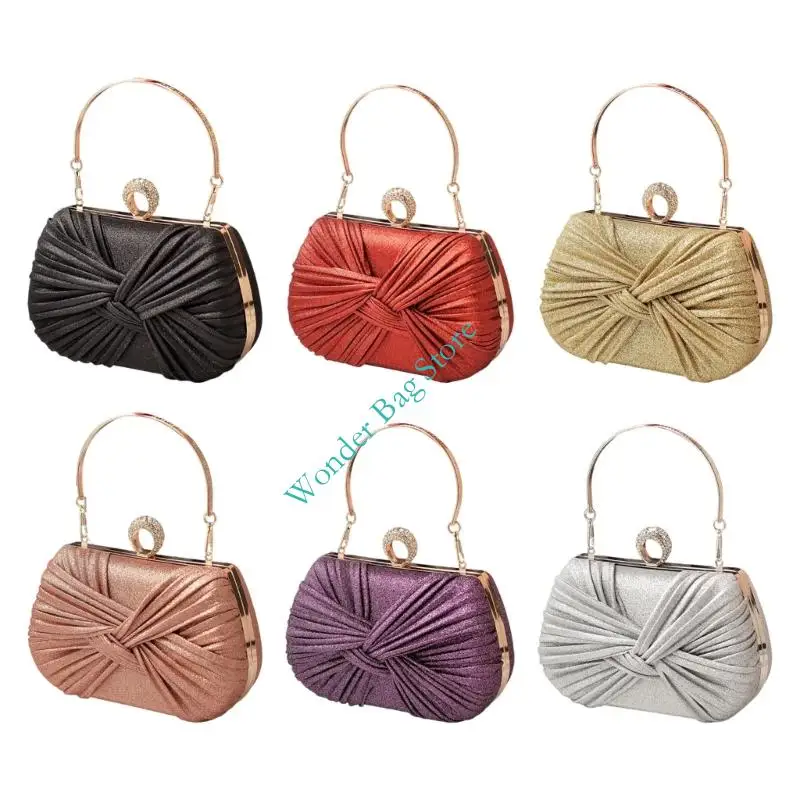 

H3CB Stylish Evening Bag with Rhinestones Decors Pleated Shoulder Bags Casual Crossbody Purse For Weddings Party And Prom Event