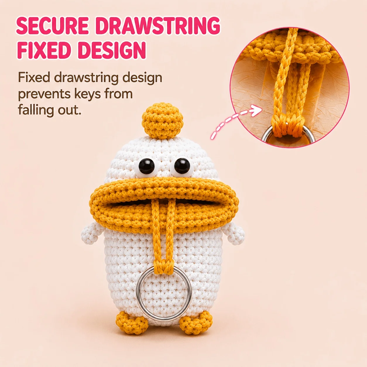 Cute Monster Crochet Key Pouch Set with Matching Keychain, Soft Washable Drawstring Bag for Car Keys Lipstick Earbuds