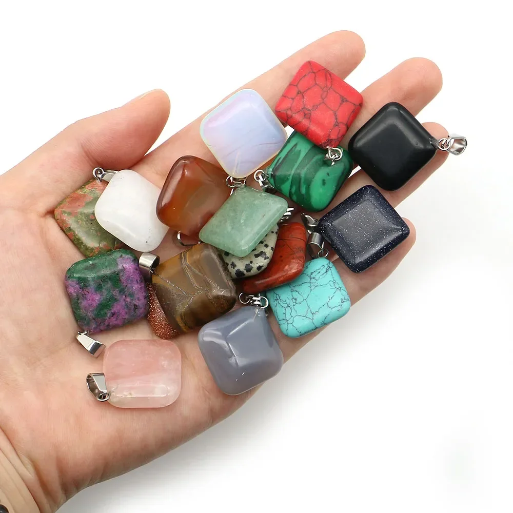 Polished Faceted Square Geometric Single-hole Tiger Eye Crystal Pendant with Melon Seed Clasp DIY Accessory Gift for Necklaces