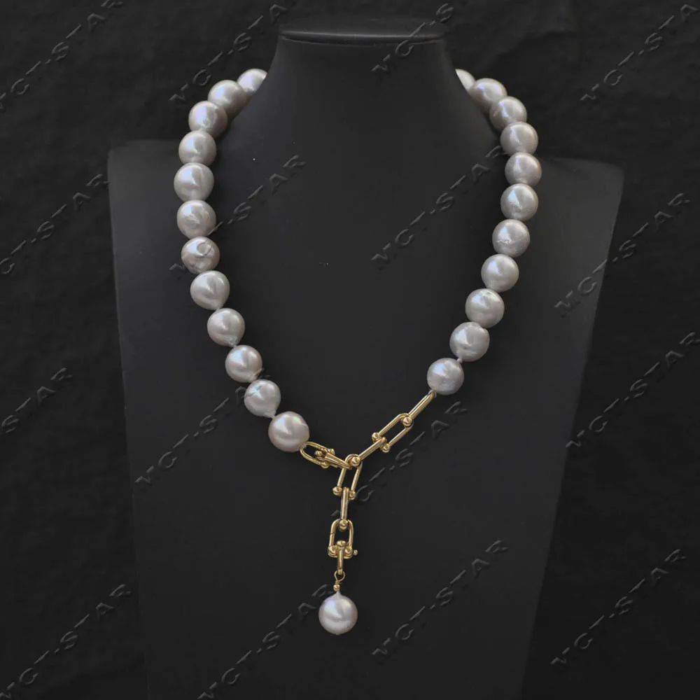 Z14435 HUGE 19'' 16mm White Round KESHI Edison Pearl Necklace Pendant