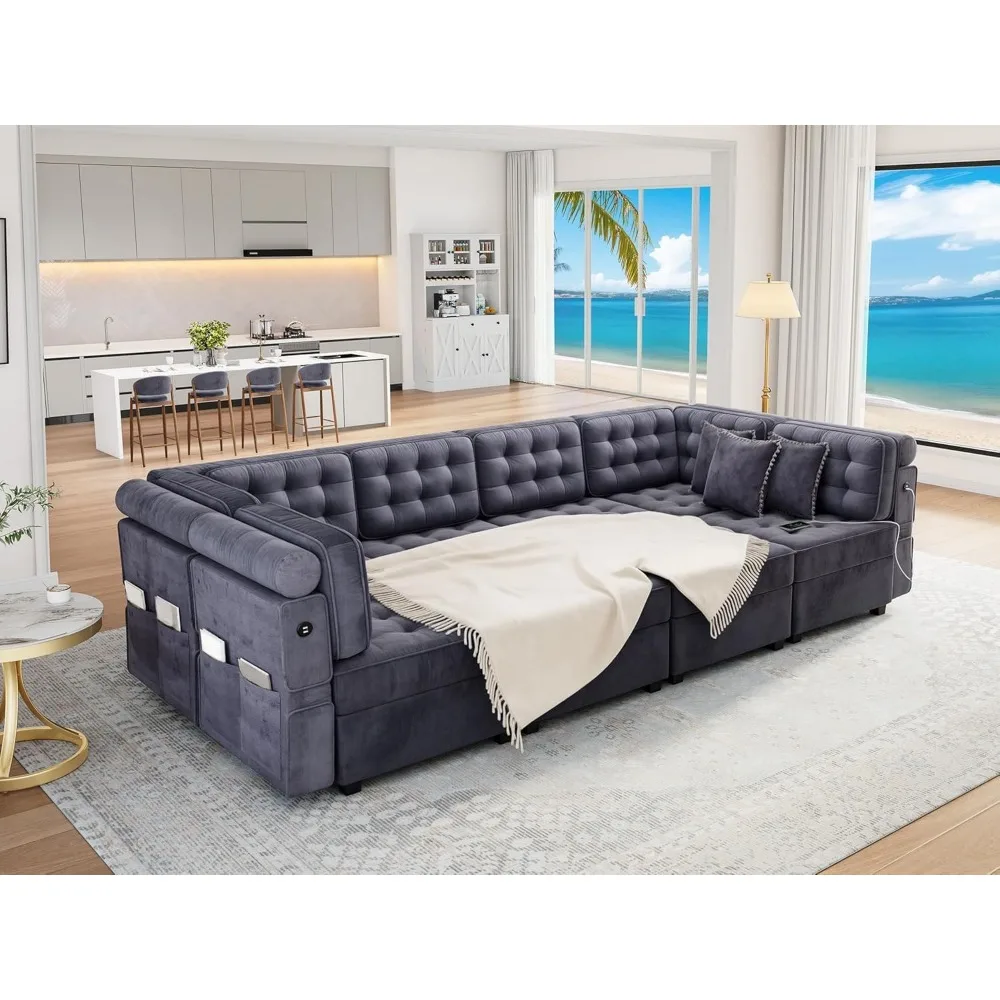 Sofá secional modular YITAHOME, sofá versátil em forma de U com amplo armazenamento, espuma viscoelástica, sofá conversível de 8 lugares com ajuste