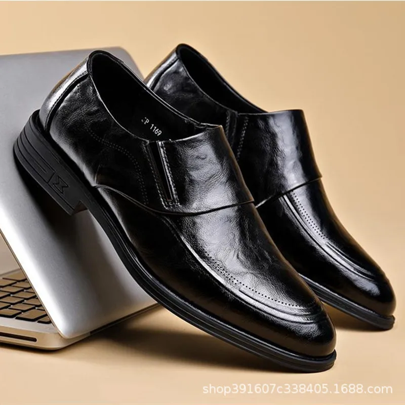 

New Men's Leather Shoes Factory Outlet Business Casual Shoes Shock Absorption Cushion Sole Versatile Fashionable Men's Footwear