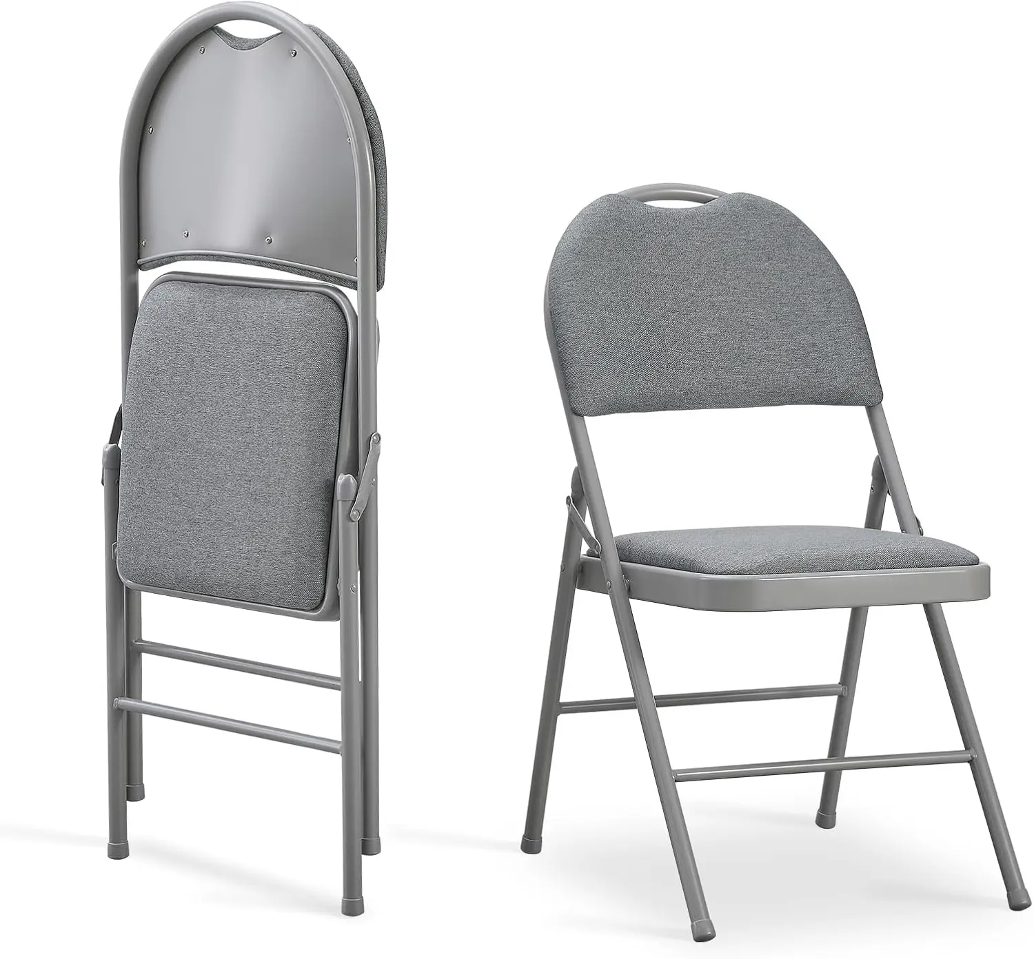 High Back Folding Chairs Set of 2 Padded Comfortable Chairs with Extended Backrest and Handle Hole for Indoor Easy to Carry-Gray