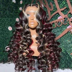 Perruque Lace Front Wig Body Wave à reflets synthétiques, 13 tage, rouge, noir, blond, naissance des cheveux pre-plucked avec cheveux de bébé, pour femmes