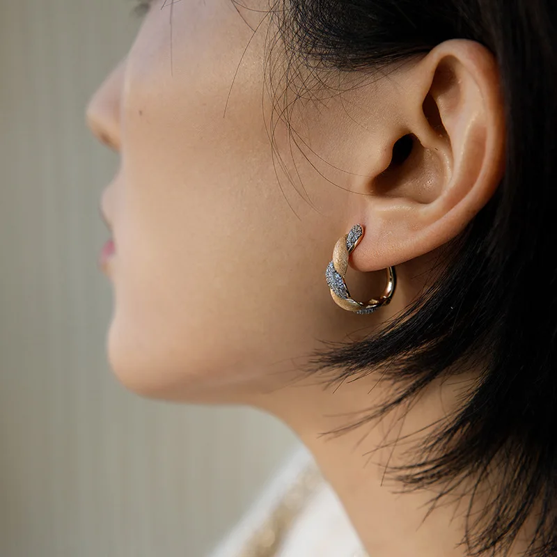 Copper Electroplated Gold Factory Direct Sale Pure Silver Braided Brushed Earrings925Silver Retro Niche Fashion Versatile Rope K