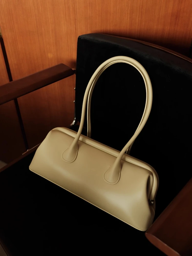 Fashion Retro Long Pillow Tote Bag Genuine Leather Women Bag\Handbag Simple Real Leather Lady Underarm Shoulder Bag