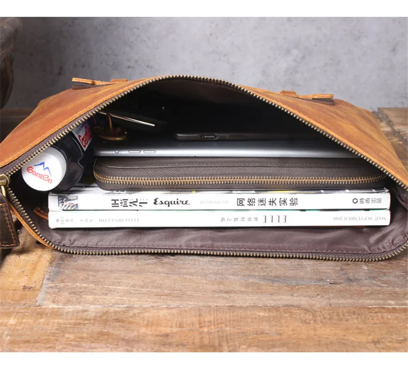 Vintage genuine leather large-capacity men's clutch bag simple designer handmade natural real cowhide work laptop A4 file bag