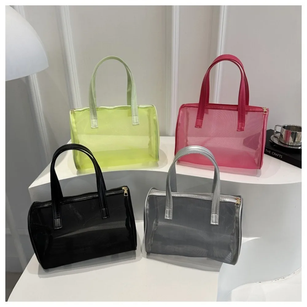 

Portable Mesh Handbag Wash Bag Large Capacity Travel Beach Bag Cosmetic Storage Bag Casual Women Shoulder Bag Tote