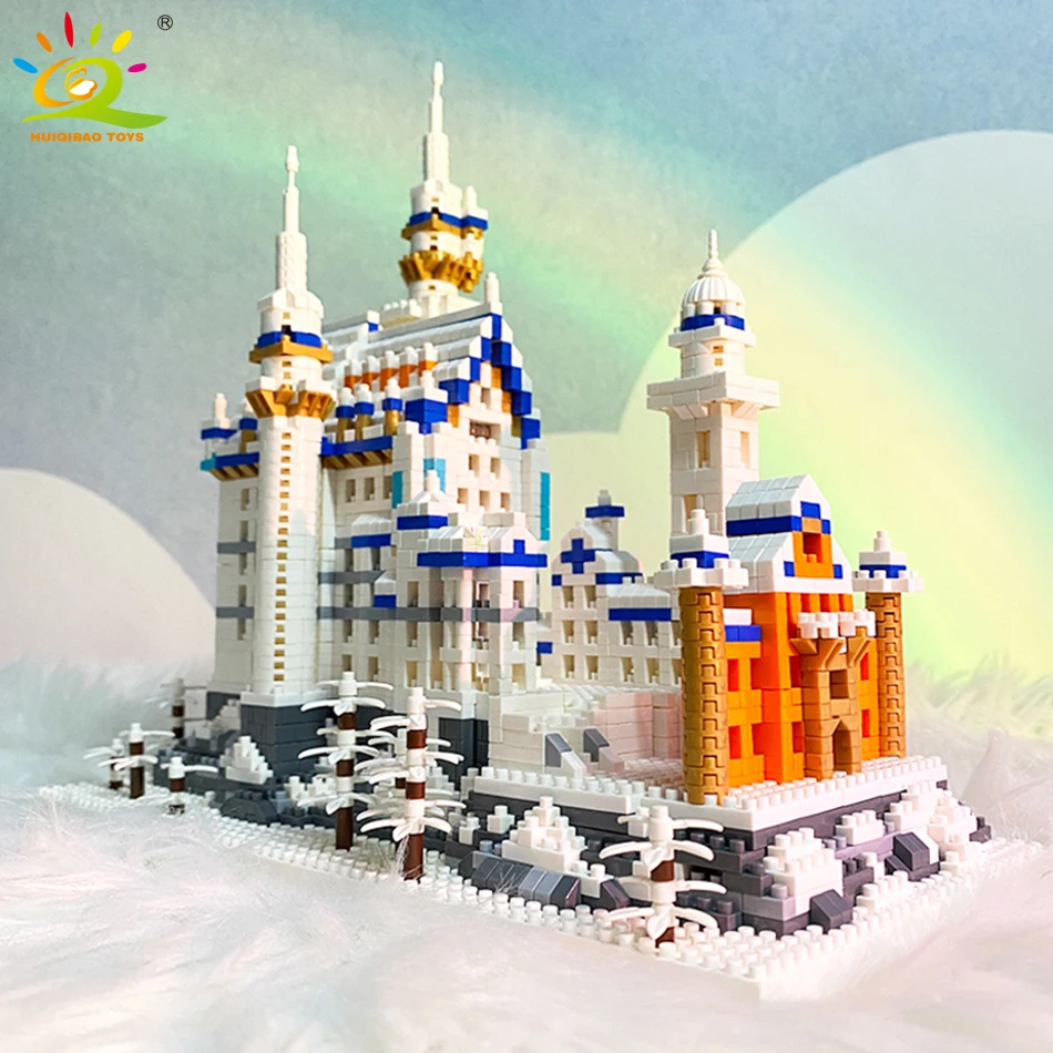 HUIQIBAO 3000pcs Swan Stone Castle Architecture Model Micro Building Blocks City Street View Mini Diamond Bricks Children Toys