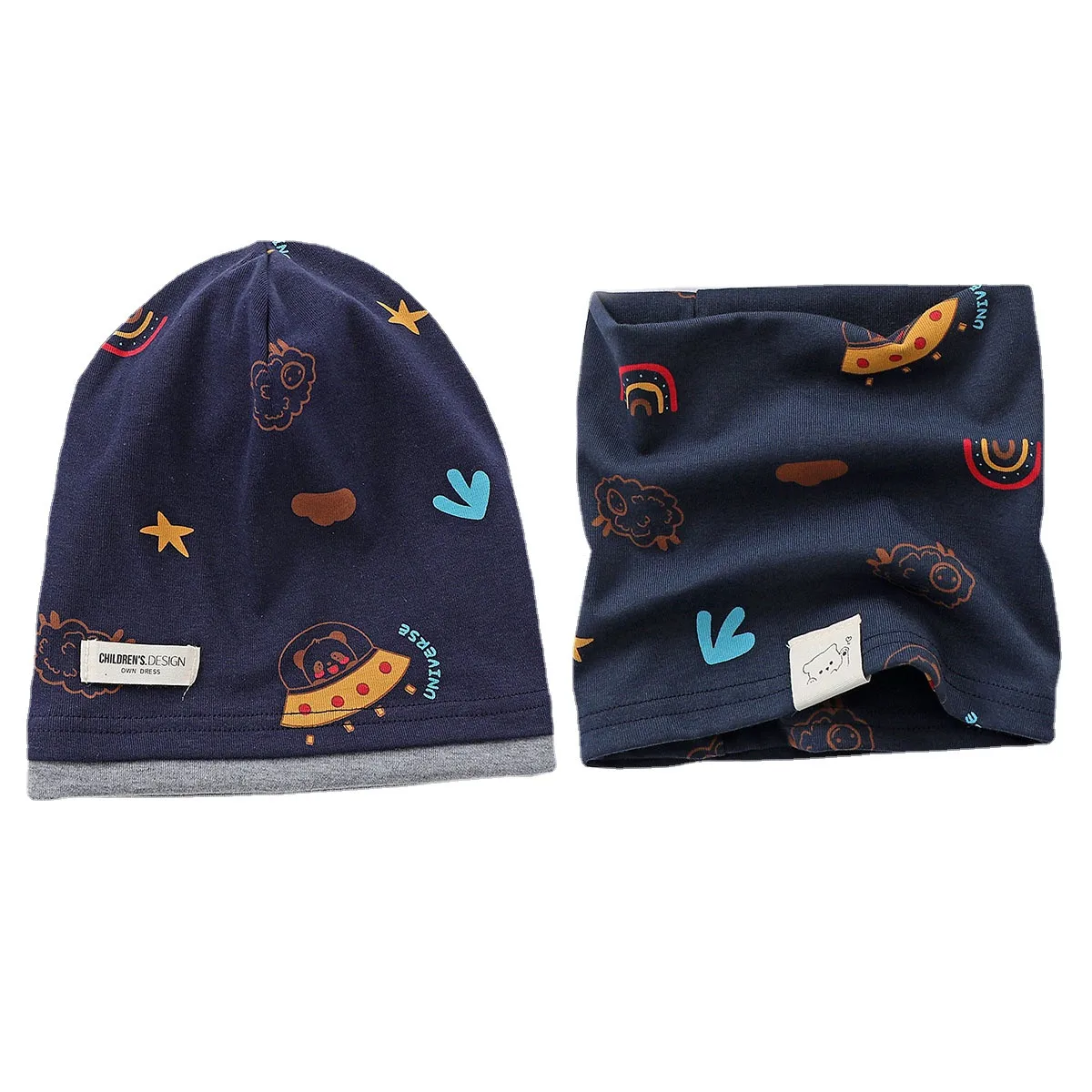 New Good Cotton Baby Hat Scarf Panda Spacecraft Autumn Winter Hat for Boys Warm Children Beanies Baby Neck Scarf Kids Skull Cap