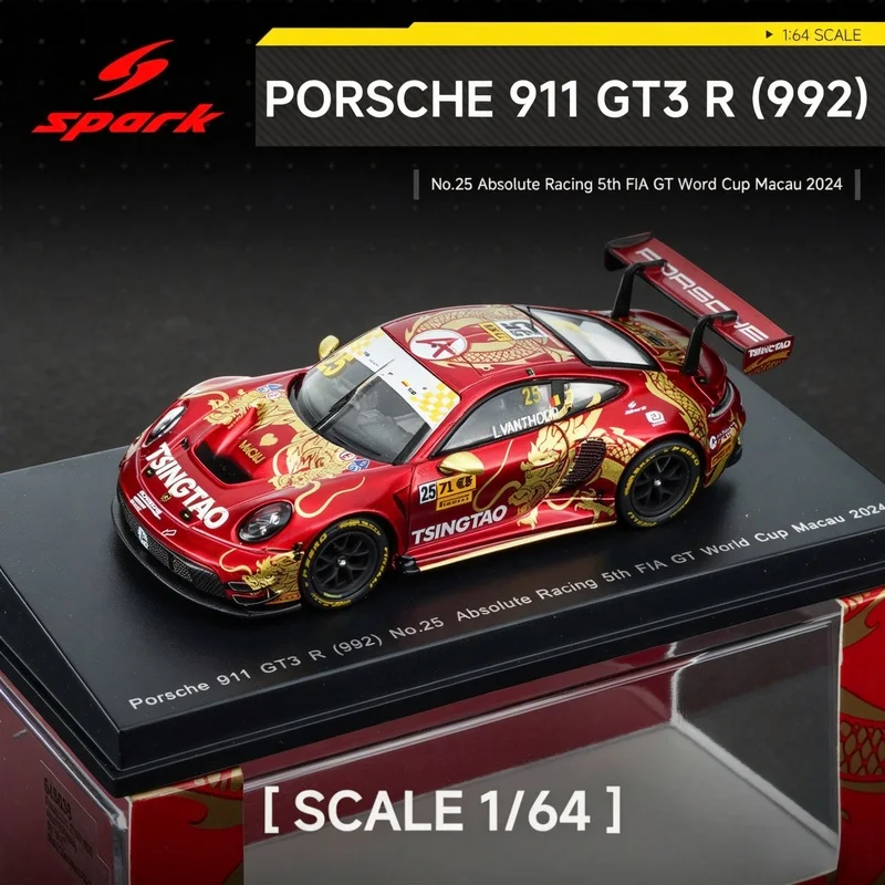Spark 1/64 Porsche 911 (992) GT3 R 2024 Golden Dragon Diecast Car Model Alloy Simulation Collection Toy Gift For Boys#peetyeee