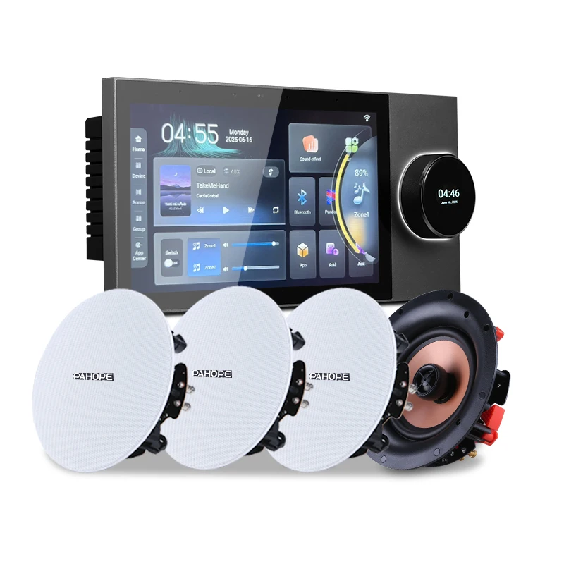 Tuya Smart Home 7-inch Background Music Console System Home Theater Audio Controller with 4* 5-inch Ceiling Speakers