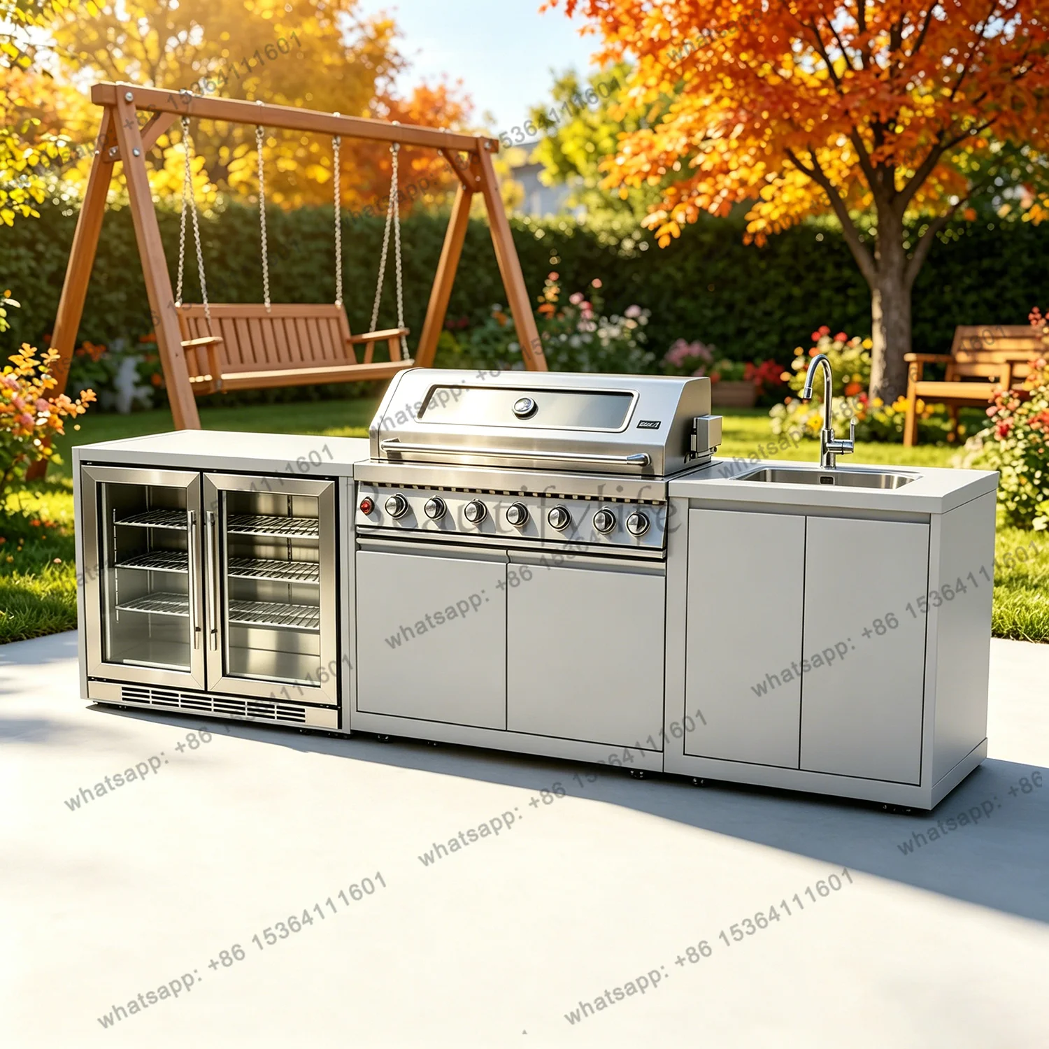 Full Outdoor Kitchen With Grill, Sink & Accessories, Modern Outdoor Kitchens, Durable All-weather Set For Patio And Garden
