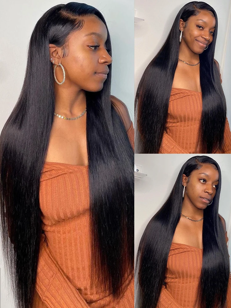 Perruque Lace Frontal Wig naturelle Remy brésilienne lisse, cheveux scintillants, 13x4, 13x6, HD, pre-plucked, pour femmes