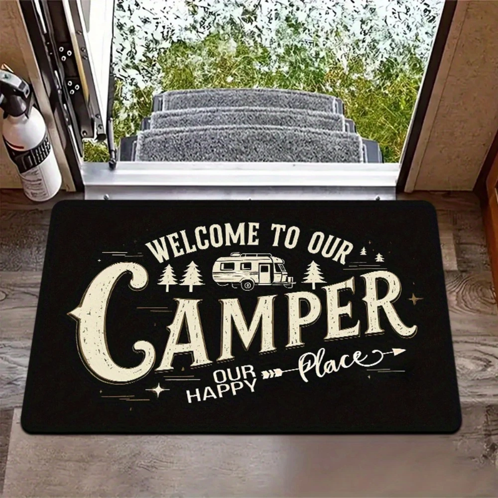 Vintage Forest Camper Theme Welcome Doormat Non‑Slip Floor Rug Porch Hallway RV Entrance Study Room Balcony Practical Entry Rug