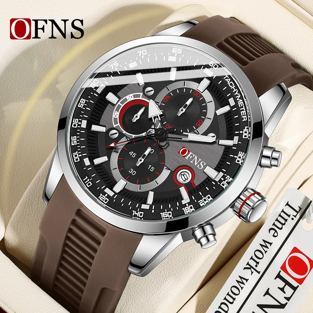 OFNS Brand 8024 Men's Watch With Gas Rubber Band Calendar Business six Qin Small Dial Multifunctional Timing Waterproof Watch