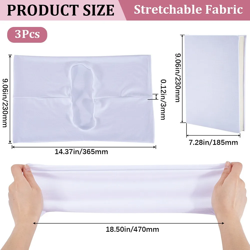 3Pcs Elastic Fabric Book Covers Rectangle White 235x365x3mm Inner Diameter: 142x40mm
