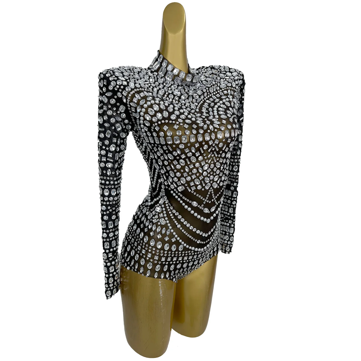 

Sparkly Rhinestone Bodysuit Women Festival Outfit Drag Show Gogo Dancer Costume Bodycon Leotard Nightclub Rompers Party Jumpsuit