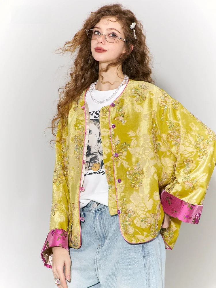 

Женский бархатный халат с золотой вышивкой, новинка ранней весны, для новогодних праздников, с низким круглым вырезом, в традиционном китайском стиле