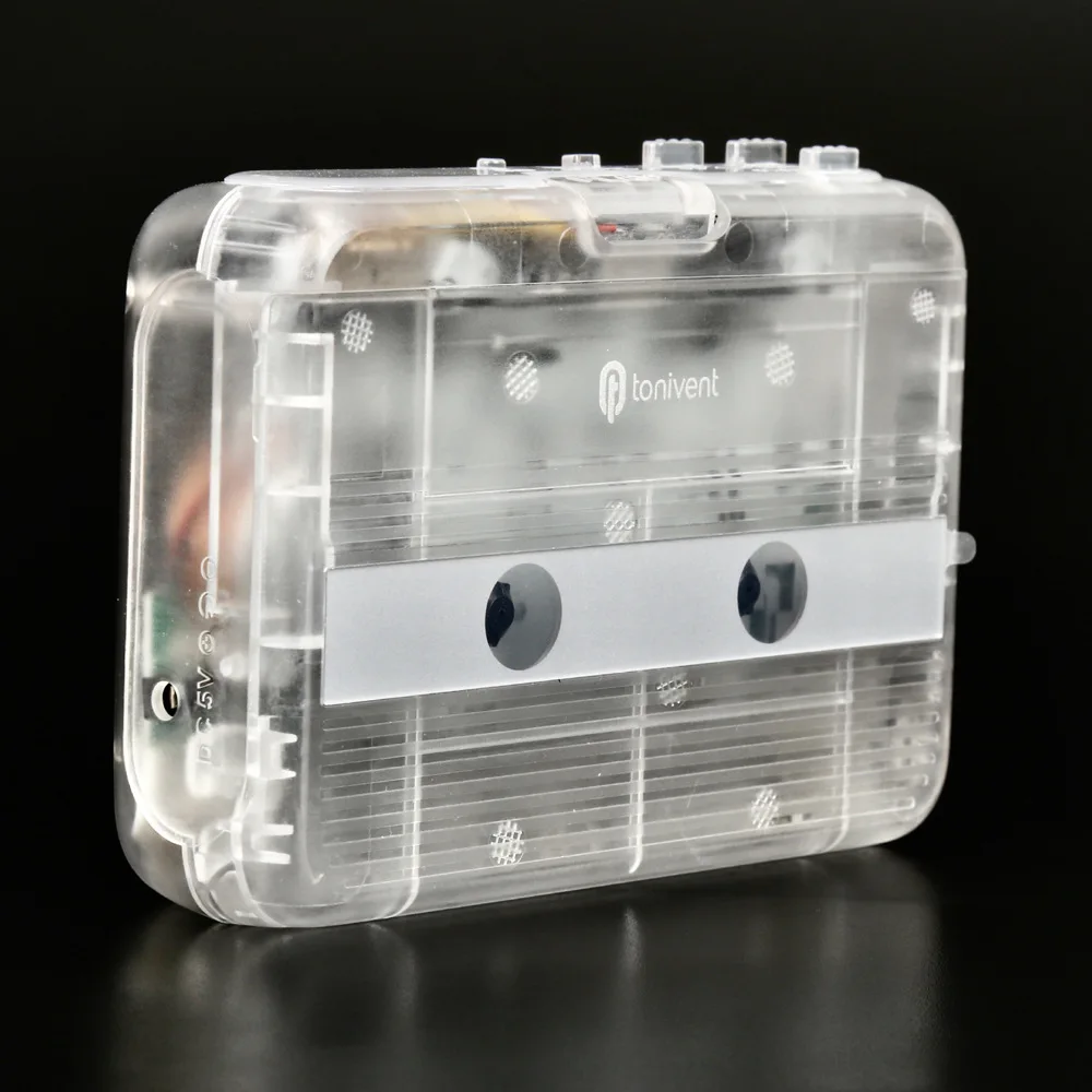 Portable BT Cassette Player Stereo Auto Reverse Mini Transparent Tape Player & FM Radio with 3.5mm AUX Input Adjustable Volume