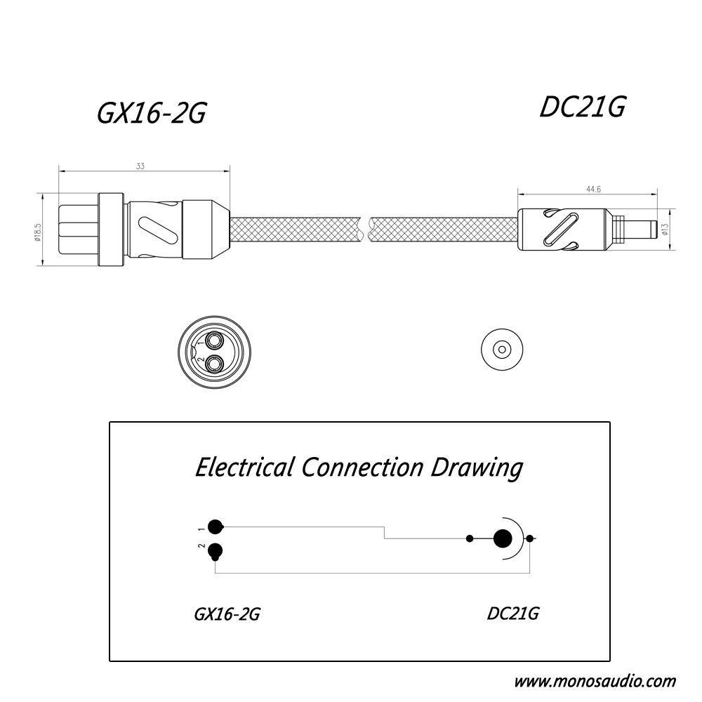 Monosaudio GX16-21 4N 99,998% czystego srebra GX16-2 do DC21 12VAC/DC wzmacniacz gramofonowy liniowy kabel wyjściowy zasilacza
