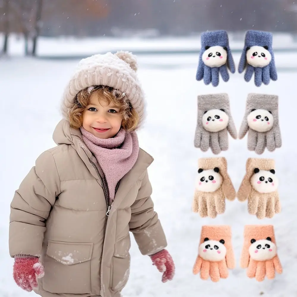 Cold Proof Autumn Winter Kids Gloves Thickened Windproof Hand Warmer Riding Skiing Gloves Cartoon Panda