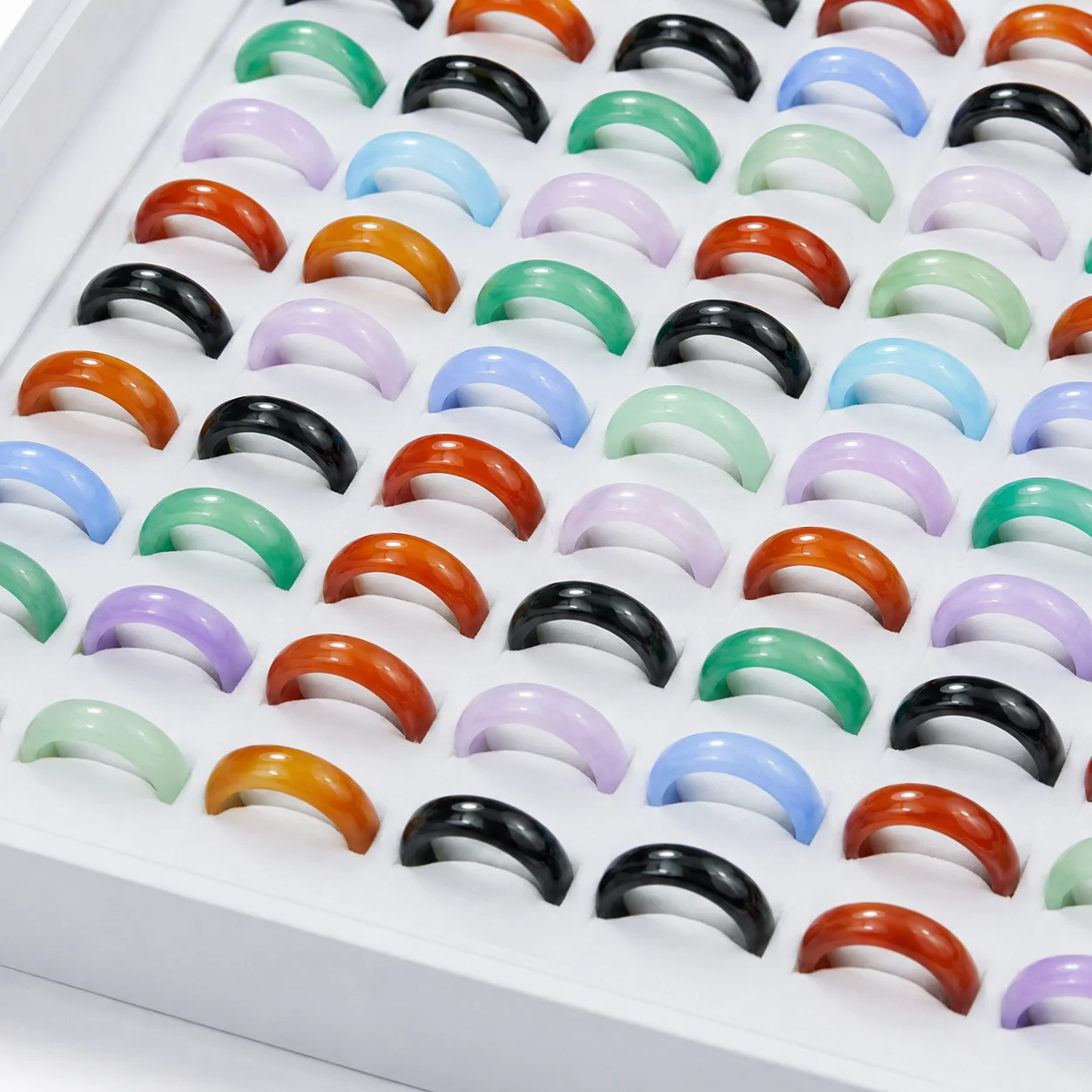 50 Stück mehrfarbige Karneol-Kristall-Achat-Ringe für Damen, modischer Natur-Schmuck, Großpackungen, gemischte Farben, PF4020 – Detail 6