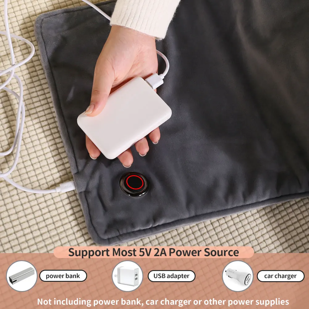 USB 5V Heating pads for Cramps & Back Pain Relief with 3 Heat Setting,Body Heat Pad with Auto Shut Off,23.6*11.8 Inch,Grey