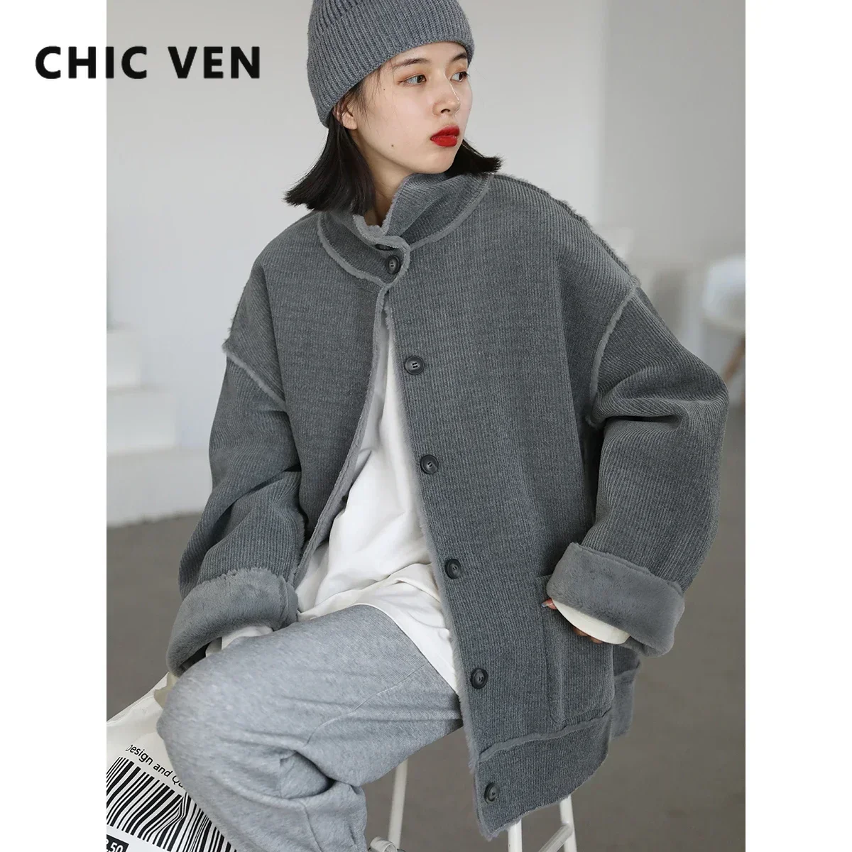 CHIC VEN Vintage Loose Plush Women's Winter Jacket 2023 Winter Clothes Women Korean Coats Woman Thick Warm Outerwear Casual