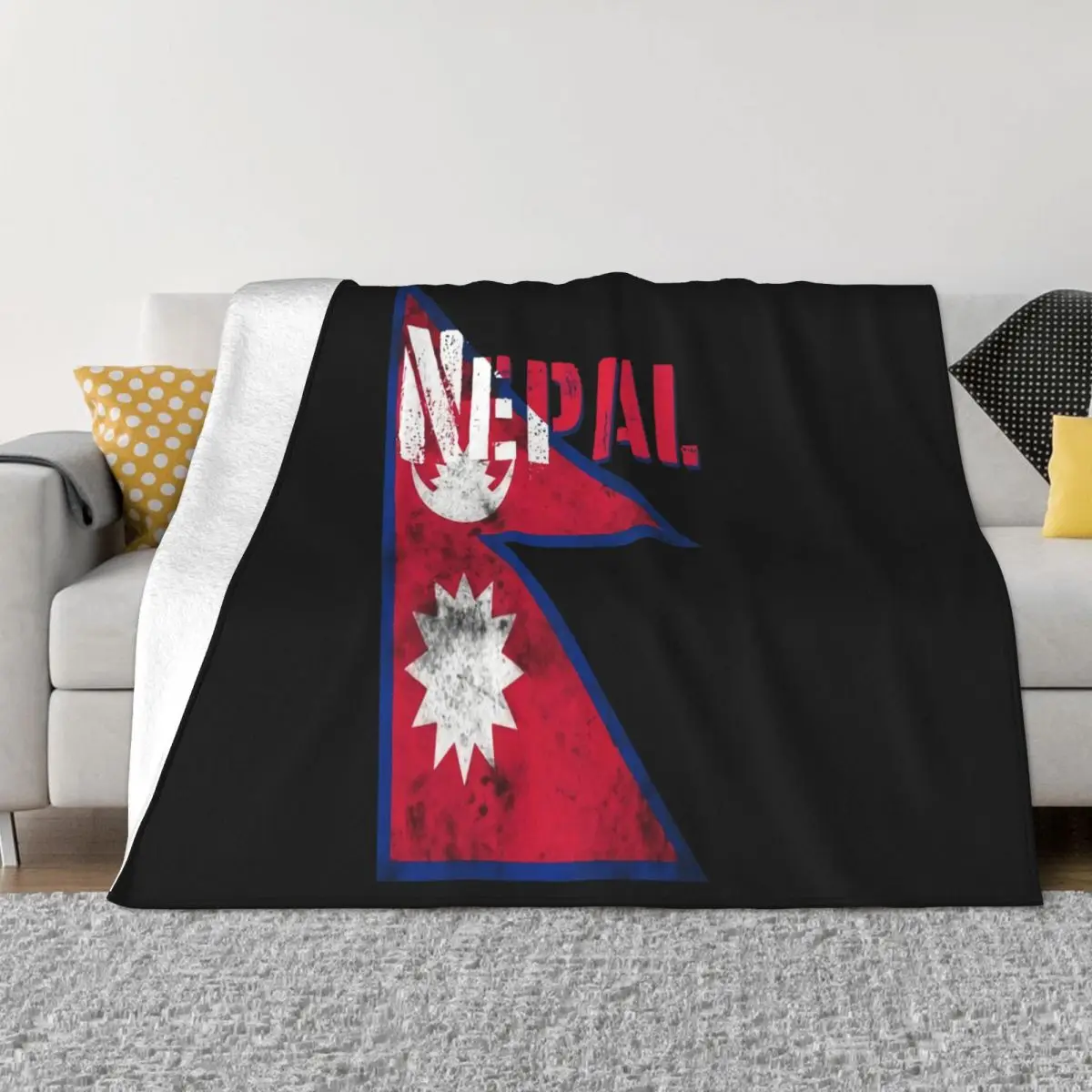 Bandera de Nepal T Top mapa de la ciudad Shahs Himalayas sol y la luna estampado estilo Popular manta Natural