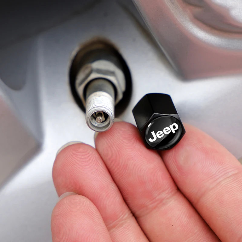 Car Wheel Tire Valve Stems Cap With Keychain Keyring Badge For Jeep Cherokee XJ SRT Renegade Compass Wrangler Patriot Trail Hawk