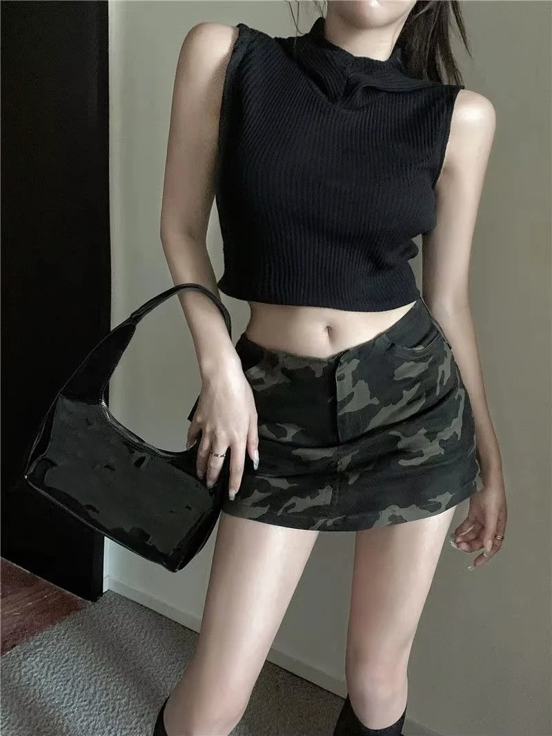 Faldas de camuflaje Vintage de calle de verano Y2k, falda ceñida de cintura alta para Mujer, novedad de verano 2021, Faldas informales que combinan con todo para Mujer