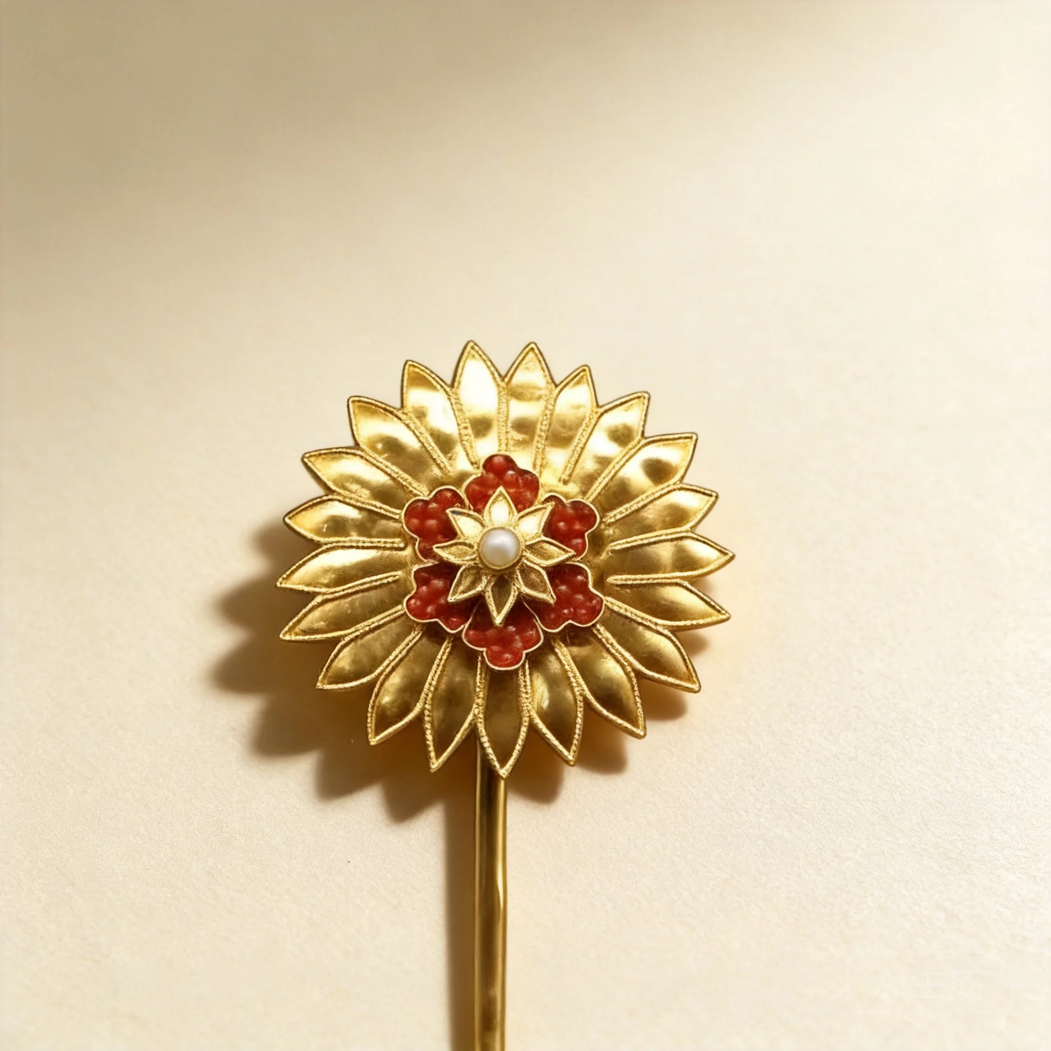 Traditional Chinese Lucky Gold Plated Filigree Flower Hairpin Tang Ming Dynasty Style Handmade Hanfu Hair Jewelry For Women Cosp