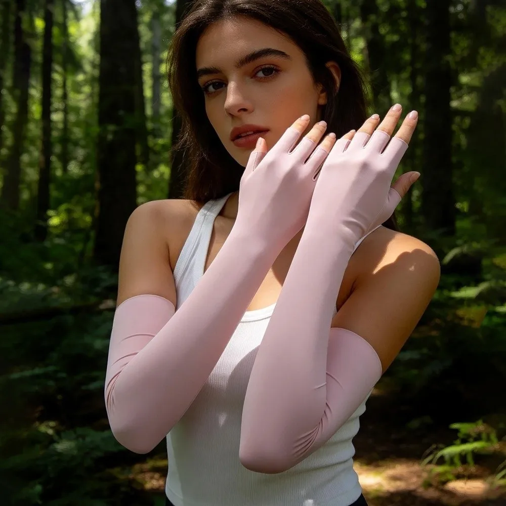 Elastic Ice Cooling Arm Sleeves Quick Dry Polyester Half Finger Gloves Lightweight Breathable Sun Protection Arm Cover Driving