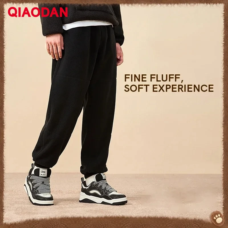QIAODAN 2025 秋冬カジュアルスポーツパンツメンズファッションポーラーフリース暖かい固体ニットパンツスウェットパンツ XKL43231931