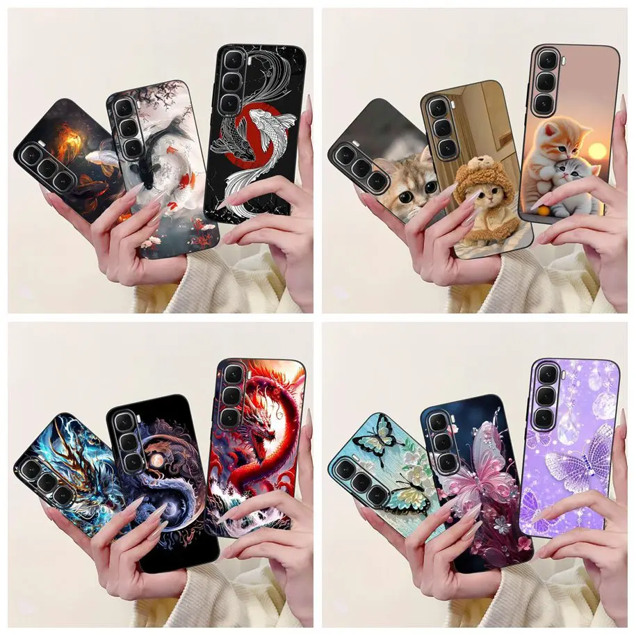 Funda Para Infinix Hot 60i Funda X6728 X6728B Funda de lujo dragón mariposa Funda de teléfono de silicona suave Para Infinix Hot 60 Hot60 Para