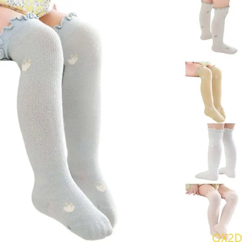 

QX2D 2025 Infant Knee Length Socks Soft Breathable Cotton Mesh Design Girls Stockings for 0-3 Years Old Baby