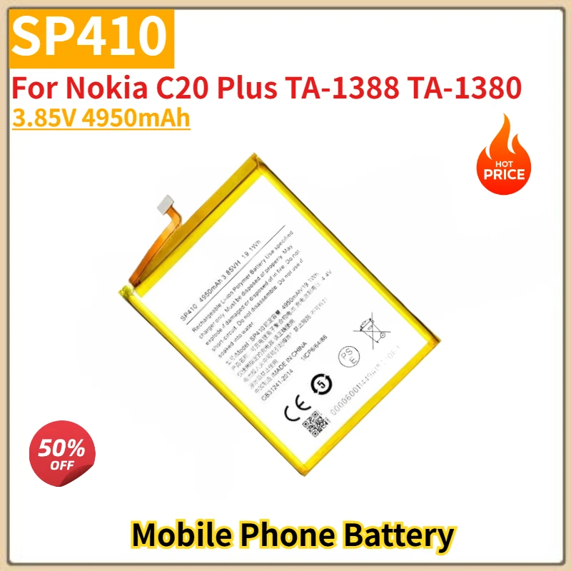 

SP410 High Quality Phone Battery 3.85V 4950mAh For Nokia C20 Plus TA-1388 TA-1380 Brand New Replacement Battery