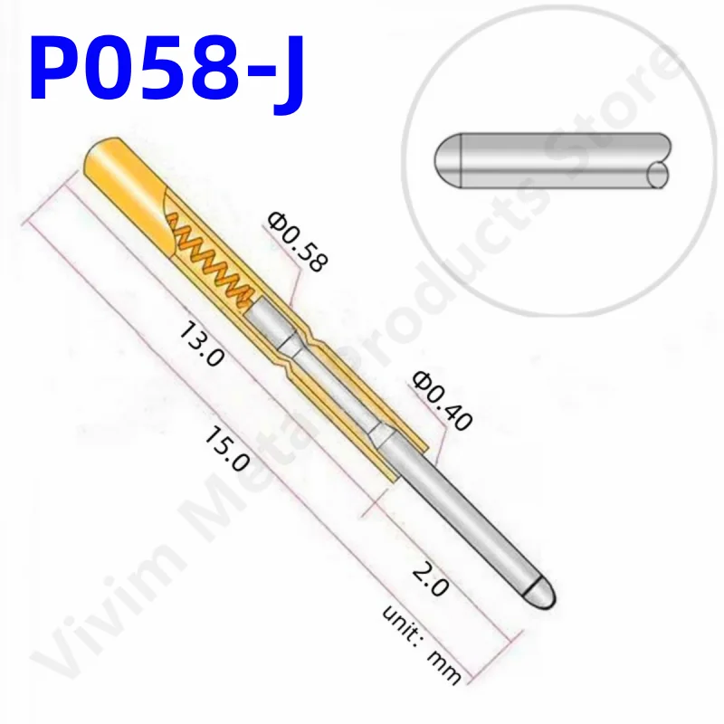 20/100PCS P058-J malý kolo hlava jaro test sonda pogo špendlík P058-J1 prům 0.58mm jehla dlouhý 15.0mm obvodový deska test špendlík