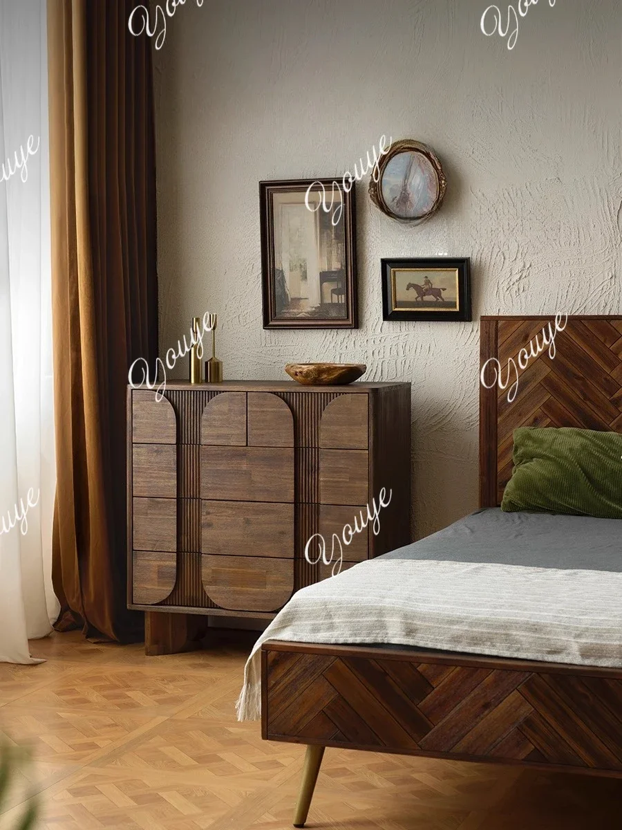 XS Retro Solid Wood Living Room Bedroom Household Drawer Storage Five Buckets Side Cabinet Medieval Wall Cabinet