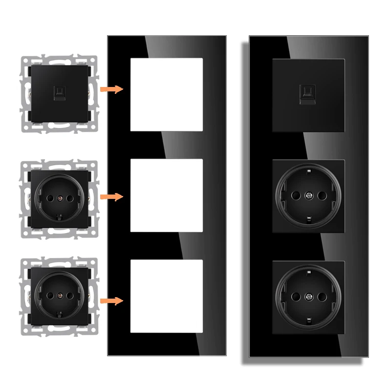 Nywp wall mount module diy European standard pc black panel socket switch button free combination function