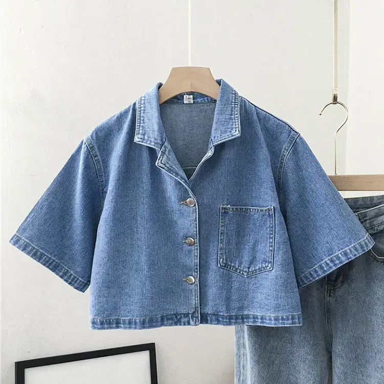 Shirts Women Denim College All-match Design Summer Ladies Trendy High Quality Solid Retro Korean Style Simple