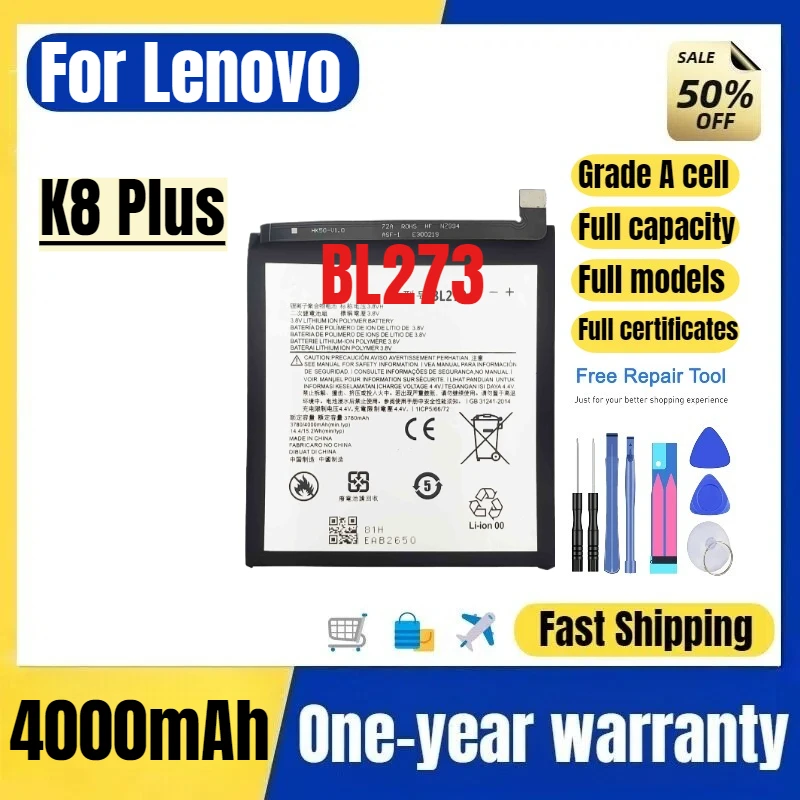 

BL273 for Lenovo K8 Plus Mobile Phone Battery High Quality High Capacity Battery Replacement Bateria Grade A Cell with Tools