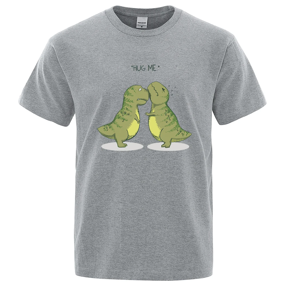 Hug Me Kawaii Green Little Dinosaur Funny Male T Shirts Loose T-Shirts Summer Cotton T-Shirts Oversized Street Short Sleeves