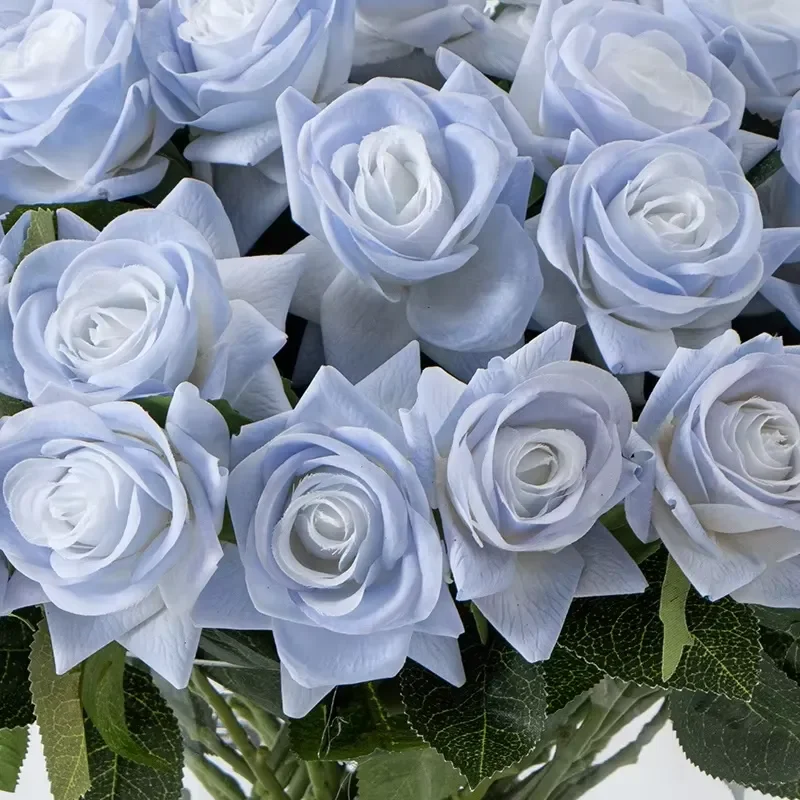 Light Blue Artificial Rose Round Glass Vase Nordic Style Hotel Decorative Flower Arrangement Cross Border Supply Home