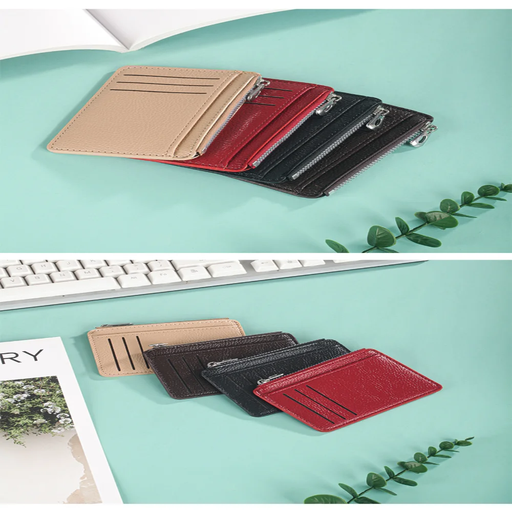 Zipper Card Case Pu Card Holder Pocket Wallet Zippered Pu Leather Card Bag For Unisex Travel Office